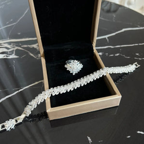 Set bratara si inel Amara, placat aur alb, zirconiu cubic AAA GLAMADEA