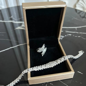 Set bratara si inel Anais, placat aur alb, zirconiu cubic AAA GLAMADEA