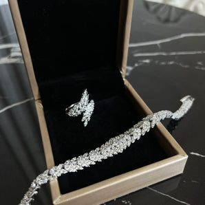 Set bratara si inel Anais, placat aur alb, zirconiu cubic AAA GLAMADEA