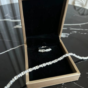 Set bratara si inel Elara, placat aur alb, zirconiu cubic AAA, perle GLAMADEA