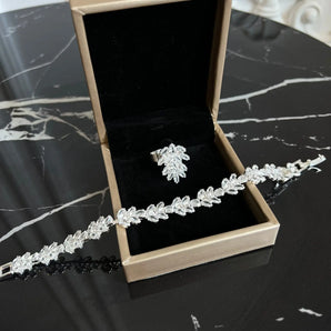 Set bratara si inel Elysia, placat aur alb, zirconiu cubic AAA GLAMADEA