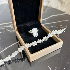 Set bratara si inel Elysia, placat aur alb, zirconiu cubic AAA GLAMADEA