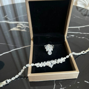 Set bratara si inel Eveline, placat aur alb, zirconiu cubic AAA GLAMADEA