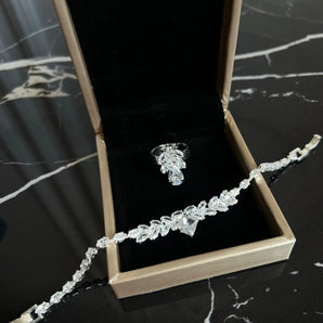 Set bratara si inel Eveline, placat aur alb, zirconiu cubic AAA GLAMADEA