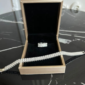 Set bratara si inel Kaia, placat aur alb, zirconiu cubic AAA GLAMADEA