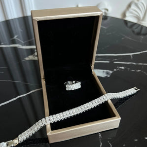 Set bratara si inel Kaia, placat aur alb, zirconiu cubic AAA GLAMADEA
