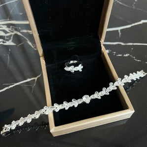 Set bratara si inel Meliora, placat aur alb, zirconiu cubic AAA GLAMADEA