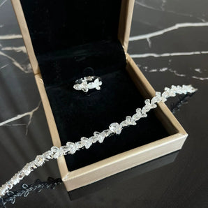 Set bratara si inel Meliora, placat aur alb, zirconiu cubic AAA GLAMADEA