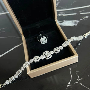 Set bratara si inel Mirya, placat aur alb, zirconiu cubic AAA GLAMADEA