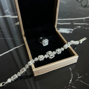 Set bratara si inel Mirya, placat aur alb, zirconiu cubic AAA GLAMADEA