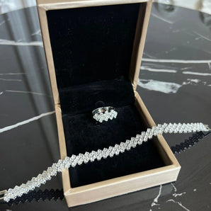 Set bratara si inel Mirya, placat aur alb, zirconiu cubic AAA GLAMADEA