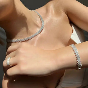 Set cercei si colier Mirya, zirconiu cubic AAA, placat aur alb GLAMADEA