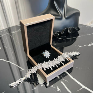 Set bratara si inel  Mirya, placat aur alb, zirconiu cubic AAAAA GLAMADEA