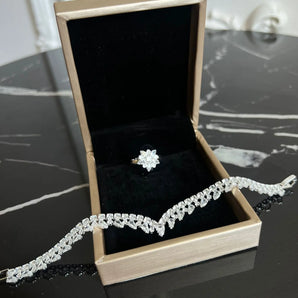 Set bratara si inel Nerida, placat aur alb, zirconiu cubic AAA GLAMADEA