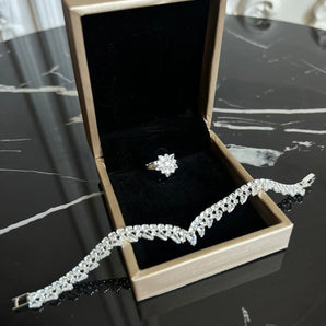 Set bratara si inel Nerida, placat aur alb, zirconiu cubic AAA GLAMADEA