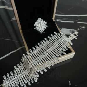 Set bratara si inel Umma, placat aur alb, zirconiu cubic AAA GLAMADEA