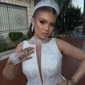 Set bratara si inel Umma, placat aur alb, zirconiu cubic AAA GLAMADEA