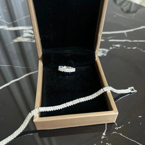 Set bratara si inel Ursay, placat aur alb, zirconiu cubic AAA GLAMADEA
