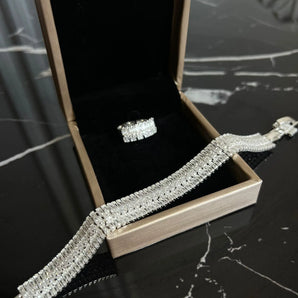 Set bratara si inel Zinnia, placat aur alb, zirconiu cubic AAA GLAMADEA