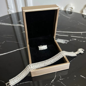 Set bratara si inel Zinnia, placat aur alb, zirconiu cubic AAA GLAMADEA
