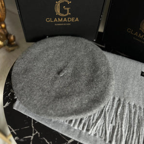 Set cadou bereta Grey din lana si esarfa cashmere GLAMADEA