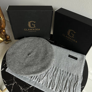 Set cadou bereta Grey din lana si esarfa cashmere GLAMADEA
