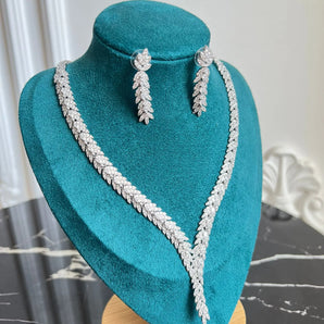 Set cercei si colier Anais, zirconiu cubic AAA, placat aur alb GLAMADEA