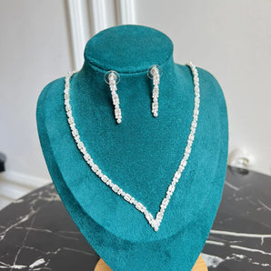 Set cercei si colier Elara, zirconiu cubic AAA, placat aur alb GLAMADEA