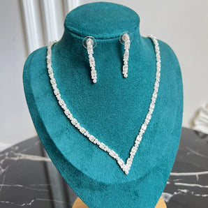 Set cercei si colier Elara, zirconiu cubic AAA, placat aur alb GLAMADEA