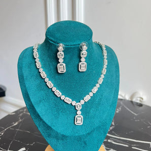 Set cercei si colier Eliany, zirconiu cubic AAA, placat aur alb GLAMADEA
