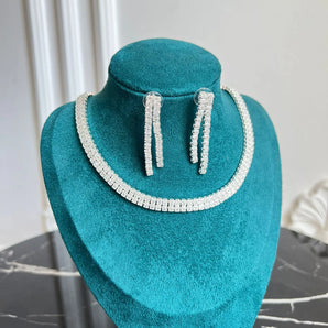 Set cercei si colier Meliora, zirconiu cubic AAA, placat aur alb GLAMADEA