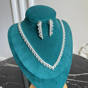 Set cercei si colier Nerida, zirconiu cubic AAA, placat aur alb GLAMADEA
