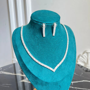 Set cercei si colier Ursay, zirconiu cubic AAA, placat aur alb GLAMADEA