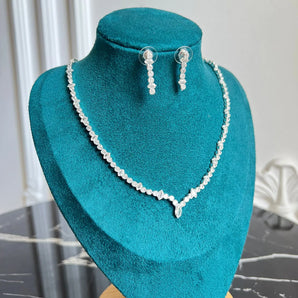 Set cercei si colier Zafira, zirconiu cubic AAA, placat aur alb GLAMADEA