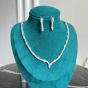Set cercei si colier Zafira, zirconiu cubic AAA, placat aur alb GLAMADEA