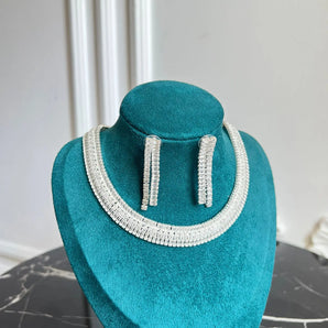 Set cercei si colier Zinnia, zirconiu cubic AAA, placat aur alb GLAMADEA