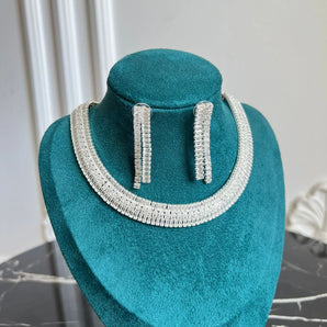 Set cercei si colier Zinnia, zirconiu cubic AAA, placat aur alb GLAMADEA