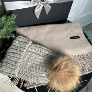 Set esarfa cașmir si caciula tricot Lele, blăniță , cadou Craciun Glamadearo