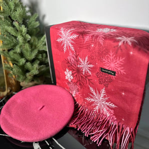 Set esarfa casmir si bereta lana Pink, cadou, personalizare GLAMADEA