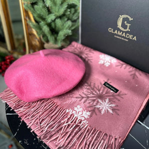 Set esarfa casmir si bereta lana Roz , cadou, personalizare GLAMADEA