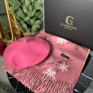 Set esarfa casmir si bereta lana Roz , cadou, personalizare GLAMADEA