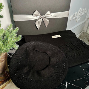 Set esarfa si bereta cașmir Crystal Black, cadou, personalizare GLAMADEA