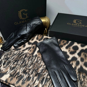 Set esarfa si manusi Awira, cashmere, piele intoarsa GLAMADEA