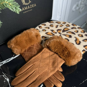 Set esarfa si manusi Caro, cashmere PREMIUM, gri, maro, cadou GLAMADEA