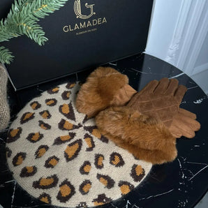 Set esarfa si manusi Caro, cashmere PREMIUM, gri, maro, cadou GLAMADEA