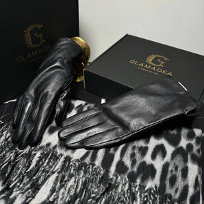 Set esarfa si manusi Elinda, cashmere, piele intoarsa GLAMADEA