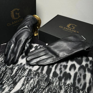 Set esarfa si manusi Elinda, cashmere, piele intoarsa GLAMADEA