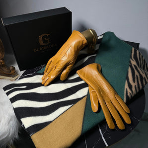 Set esarfa si manusi Kemina, cashmere, piele intoarsa GLAMADEA