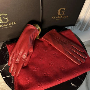 Set esarfa si manusi Remina, cashmere Premium, piele naturală GLAMADEA