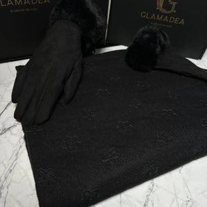 Set esarfa si manusi Wemina, cashmere Premium, piele intoarsa GLAMADEA